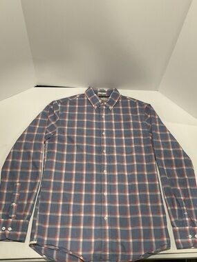 Hawker Rye Slim Fit Plaid Shirt Men M Blue Red Cotton Button Down